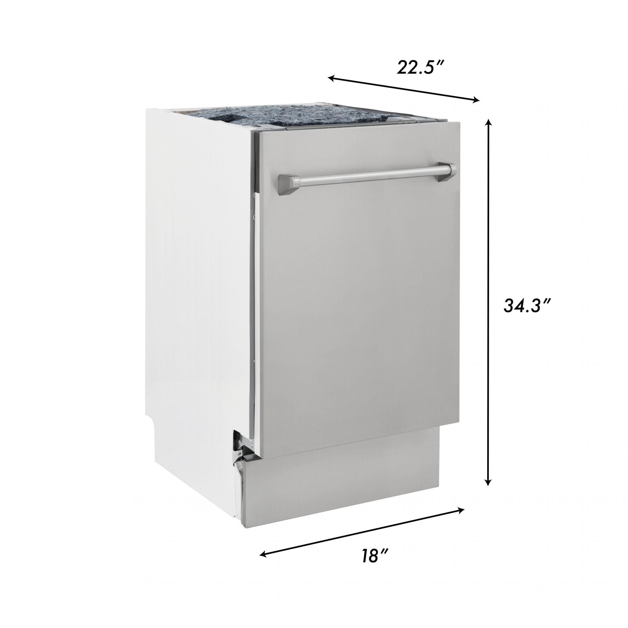 ZLINE 18" Dishwasher in Custom Panel Ready, Stainless Tub, DWV-304-18