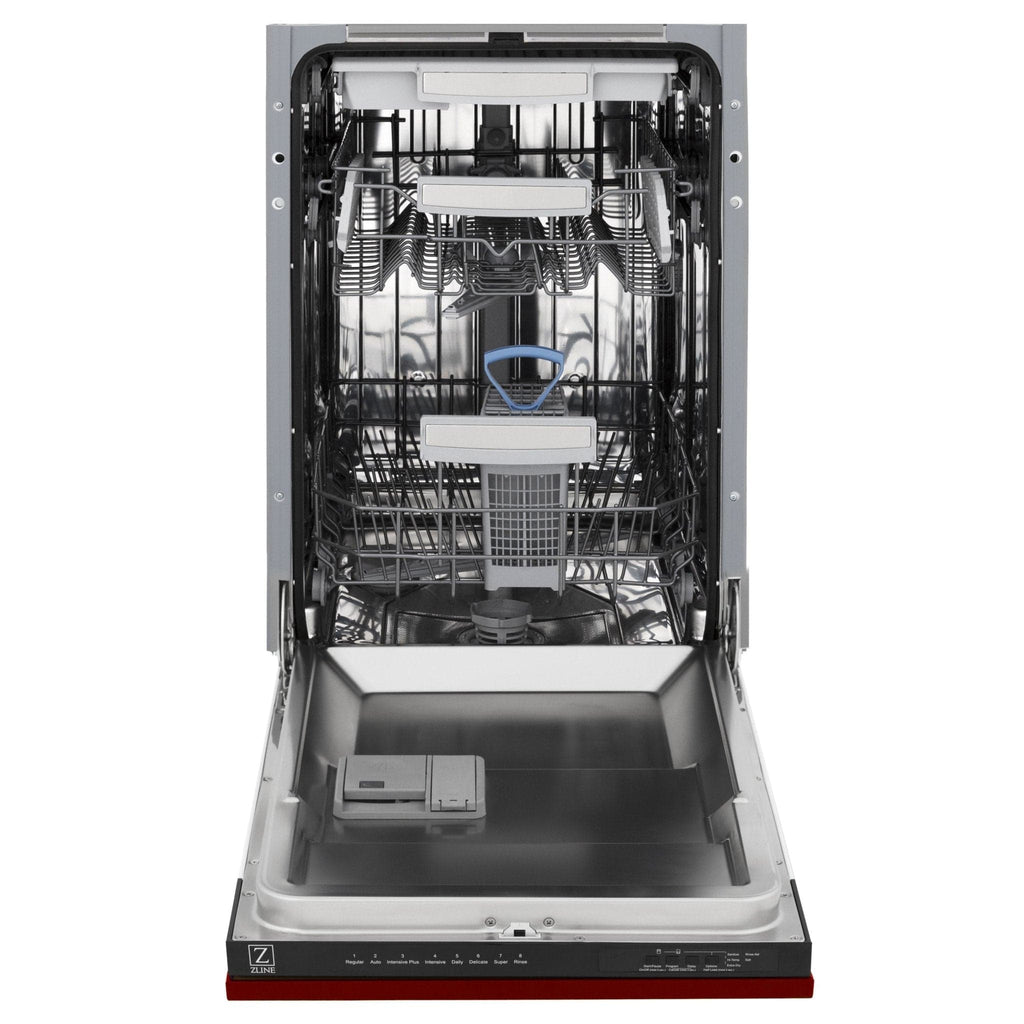 ZLINE 18" Dishwasher, Red Gloss panel, Stainless Tub, DWV-RG-18