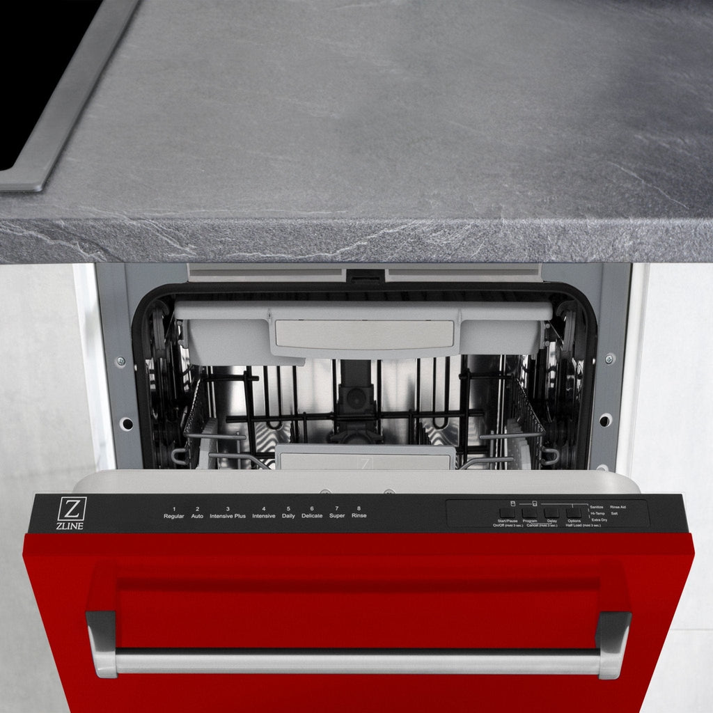 ZLINE 18" Dishwasher, Red Gloss panel, Stainless Tub, DWV-RG-18