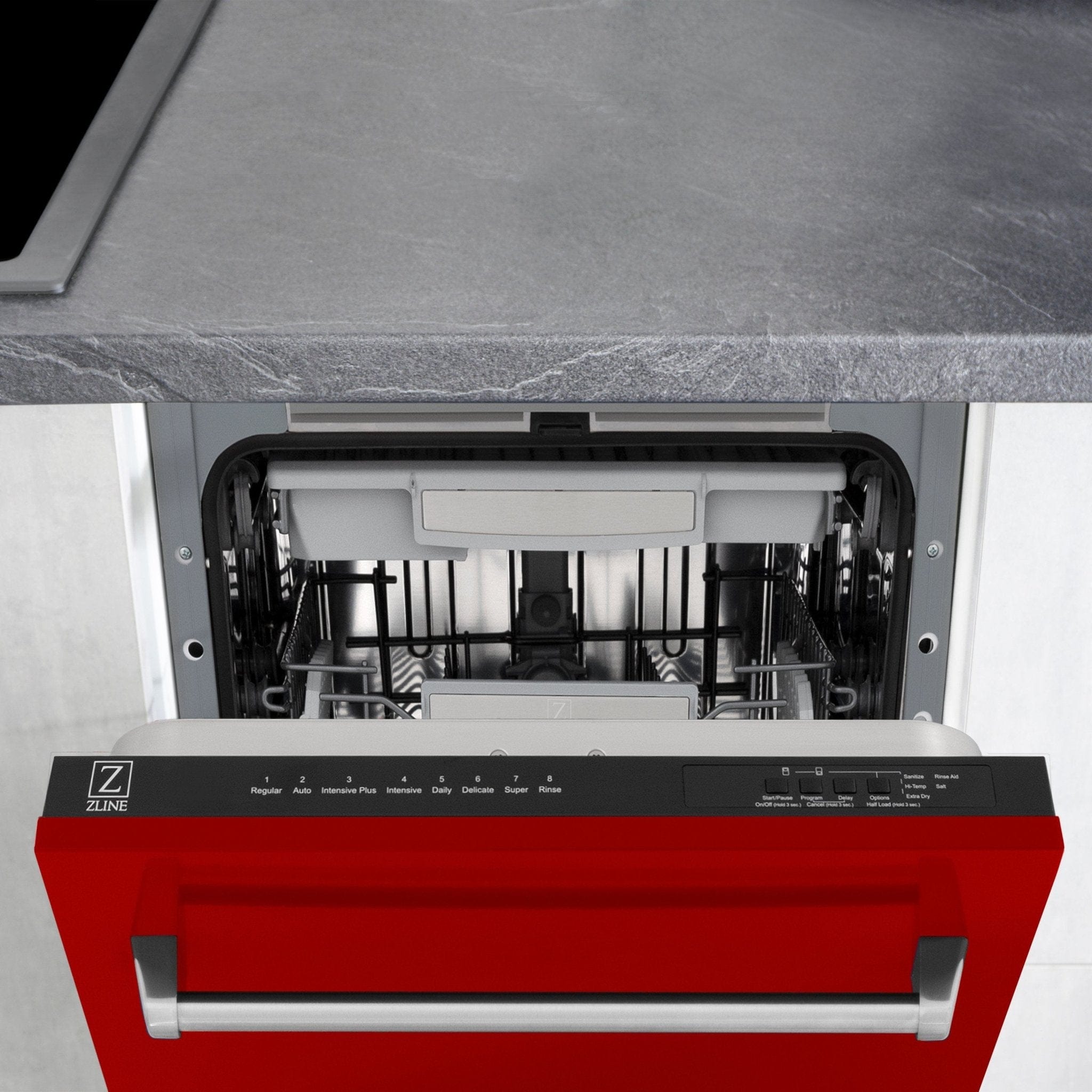 ZLINE 18" Dishwasher, Red Gloss panel, Stainless Tub, DWV-RG-18