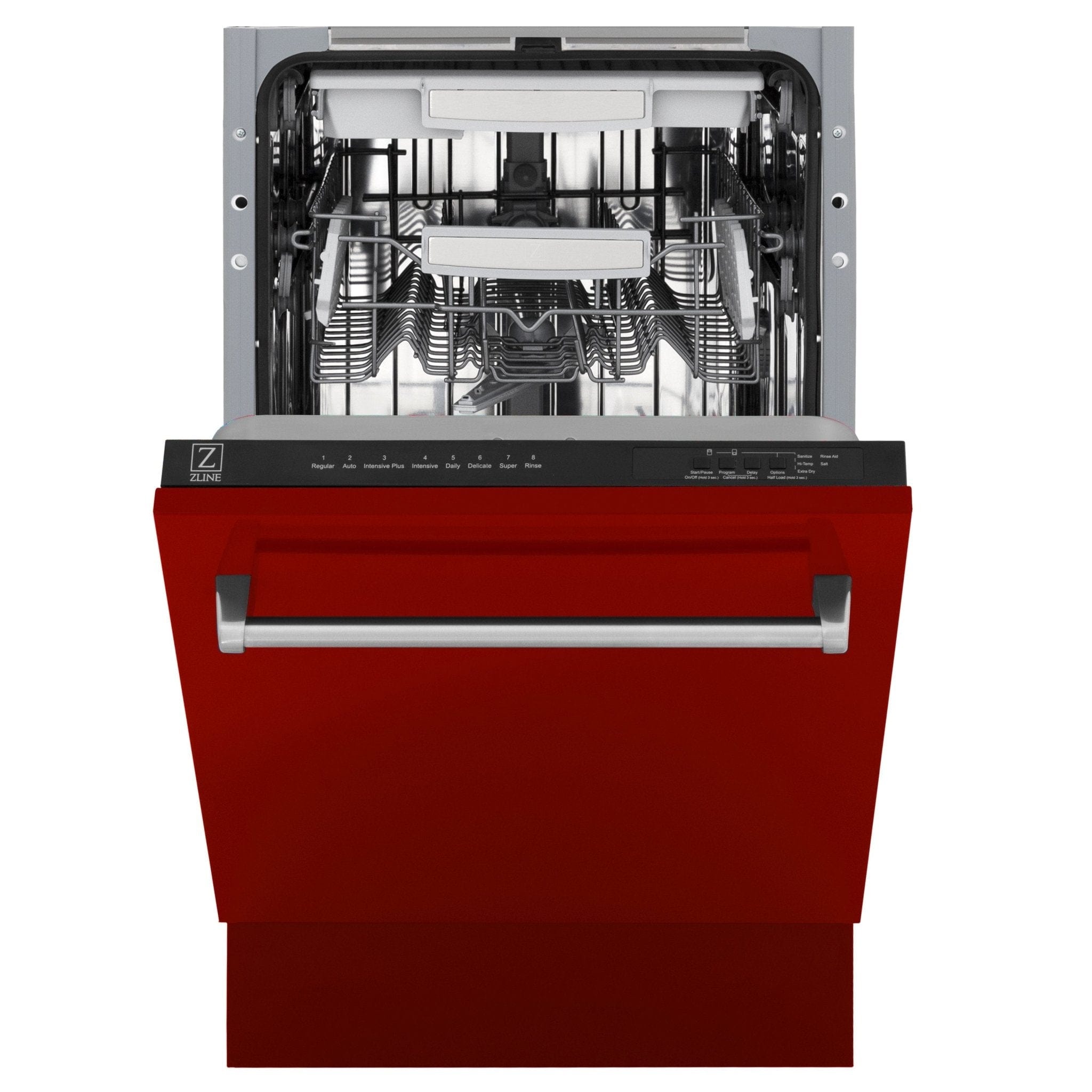 ZLINE 18" Dishwasher, Red Gloss panel, Stainless Tub, DWV-RG-18