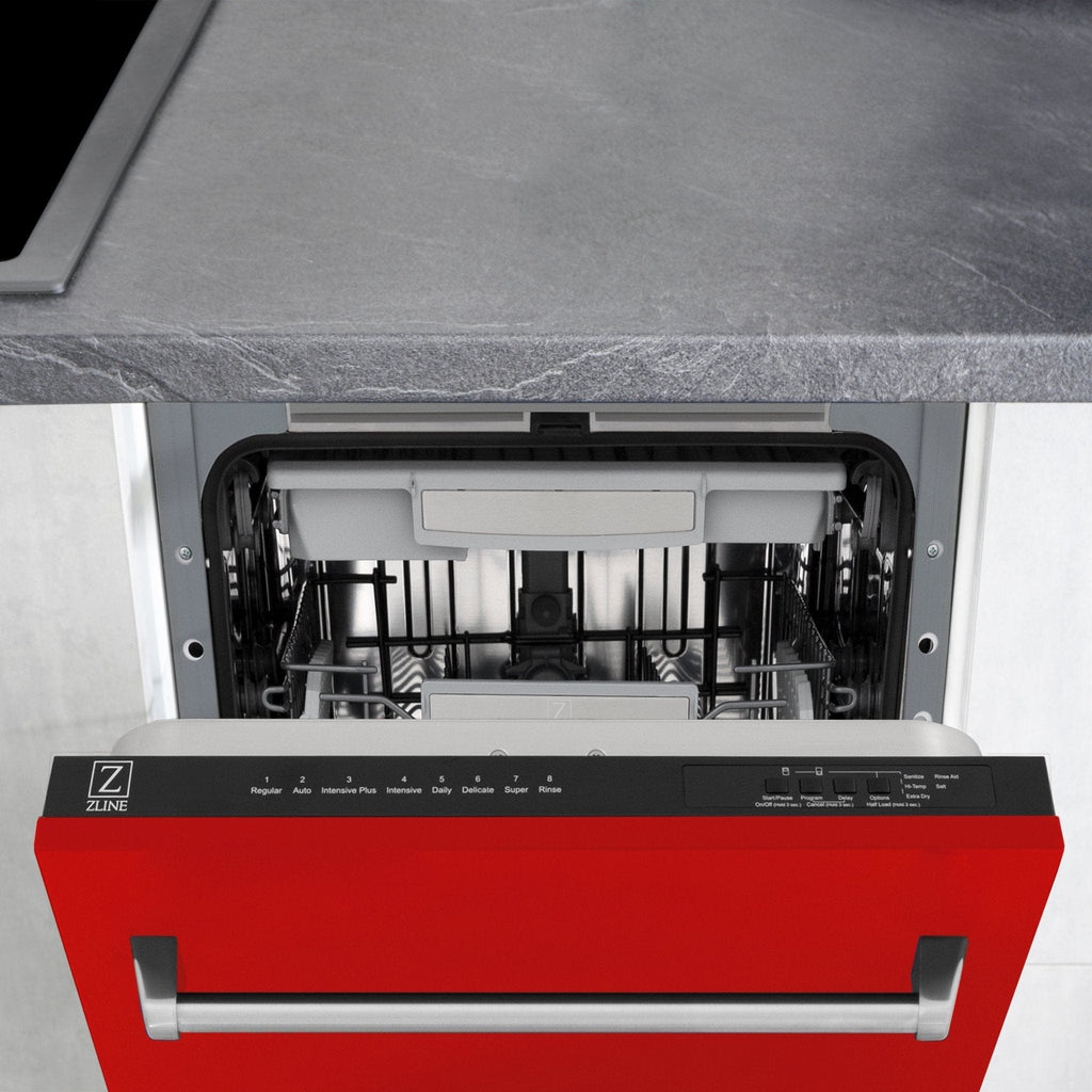 ZLINE 18" Dishwasher, Red Matt panel, Stainless Tub, DWV-RM-18