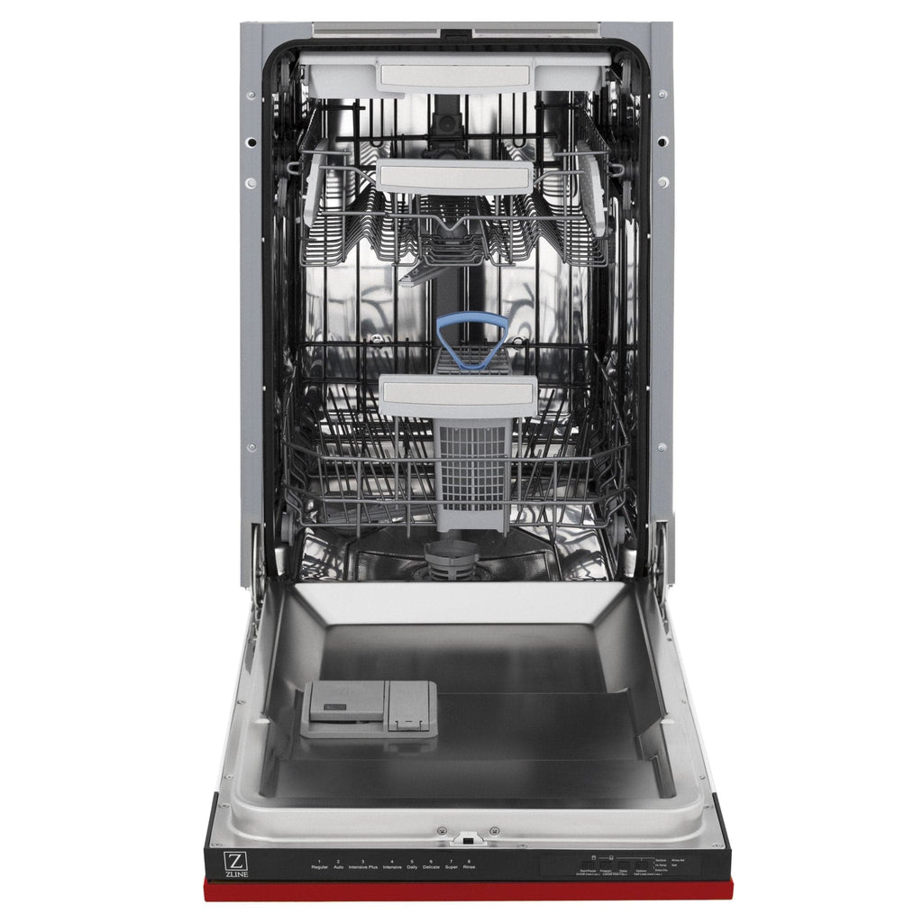 ZLINE 18" Dishwasher, Red Matt panel, Stainless Tub, DWV-RM-18
