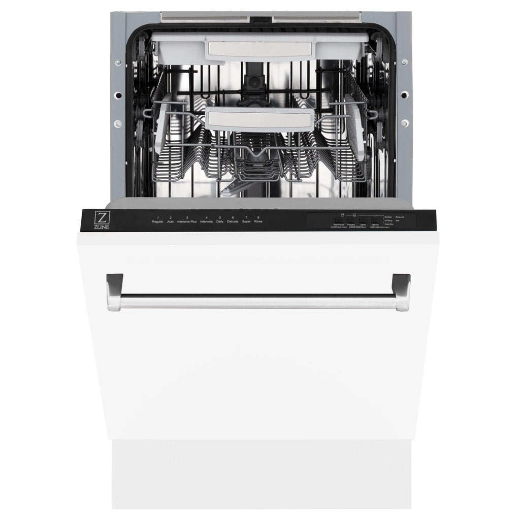 ZLINE 18" Dishwasher, White Matte panel, Stainless Tub, DWV-WM-18