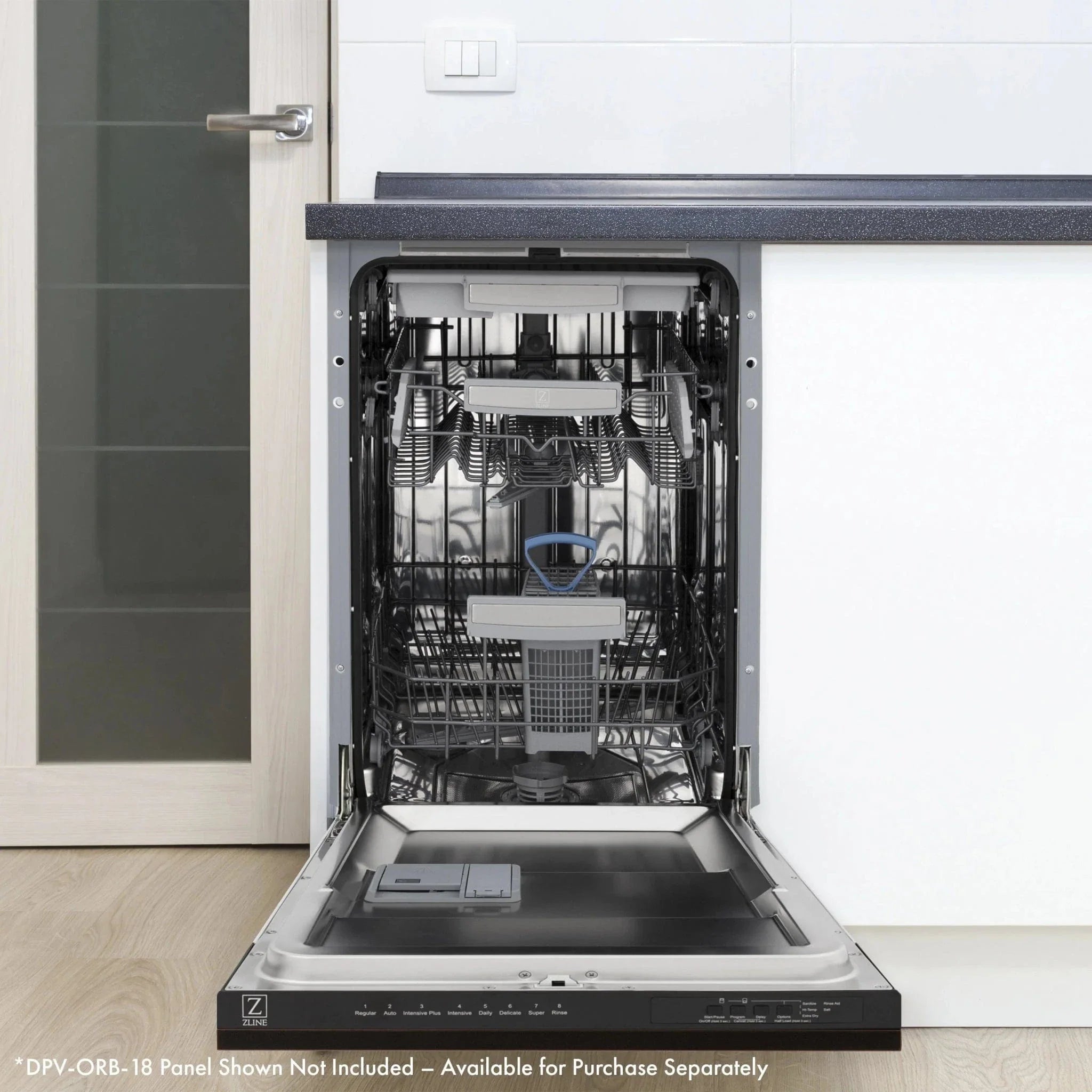 ZLINE 18" Tallac Series 3rd Rack Top Control Dishwasher in Custom Panel Ready with Stainless Steel Tub, DWV-UF-18
