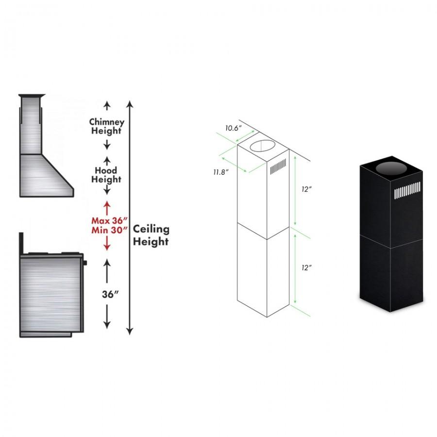 ZLINE 2 - 12" Short Chimney Pieces for 7' - 8' Ceilings, SK-BSGL2iN
