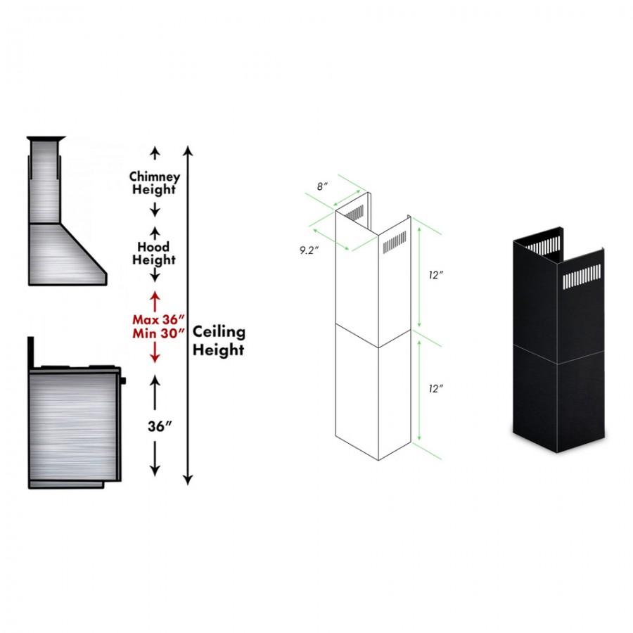 ZLINE 2 - 12" Short Chimney Pieces for 7' - 8' Ceilings, SK-BSKBN
