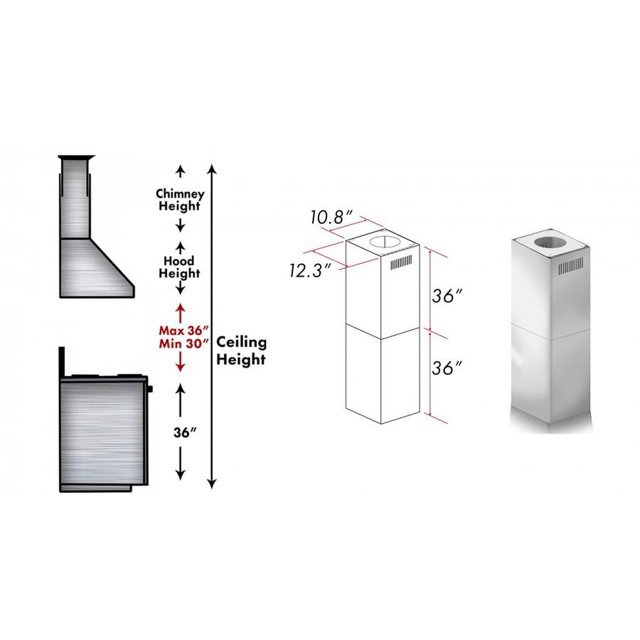 ZLINE 2 Piece Chimney Extension for 10'-12' Ceiling, 2PCEXT-GL14i