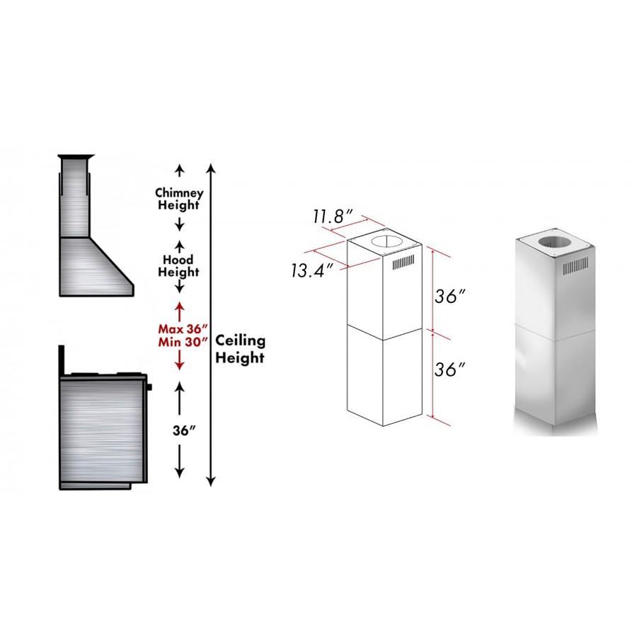 ZLINE 2 Piece Chimney Extension for 12' Ceiling, 2PCEXT-667/697-304