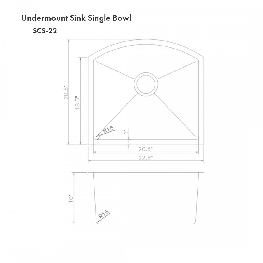 ZLINE  22" Undermount Stainless Gateway Series Bowl Sink, SCS-22