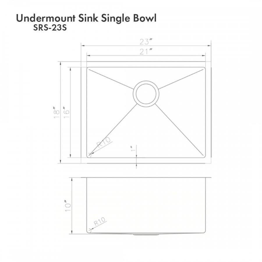 ZLINE 23" Undermount Single Bowl Sink DuraSnow Stainless Steel, SRS-23S