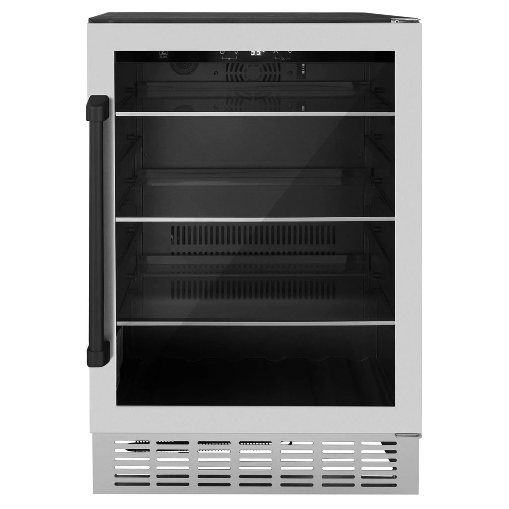 ZLINE 24" Autograph 154 Can Beverage Cooler Fridge with Adjustable Shelves in Stainless Steel with Champagne Bronze Accents RBVZ-US-24-CB