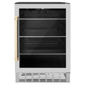 ZLINE 24" Autograph Edition 154 Can Beverage Cooler Fridge with Adjustable Shelves in Stainless Steel with Gold Accents RBVZ-US-24-G