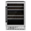 ZLINE 24" Autograph Edition Dual Zone 44-Bottle Wine Cooler in Stainless Steel with Wood Shelf and Matte Black Accents RWVZ-UD-24-MB