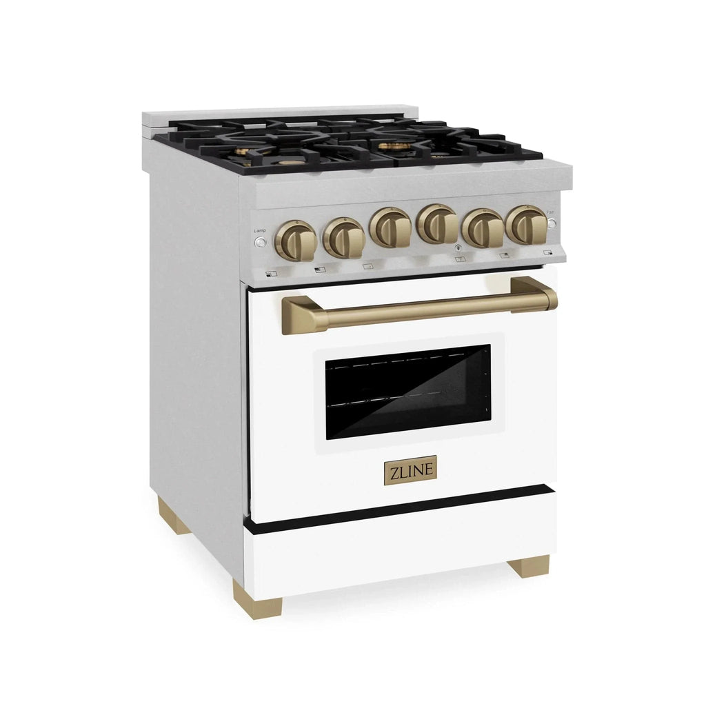 ZLINE 24" Autograph Gas Range, DuraSnow, White Door, RGSZ-WM-24-CB