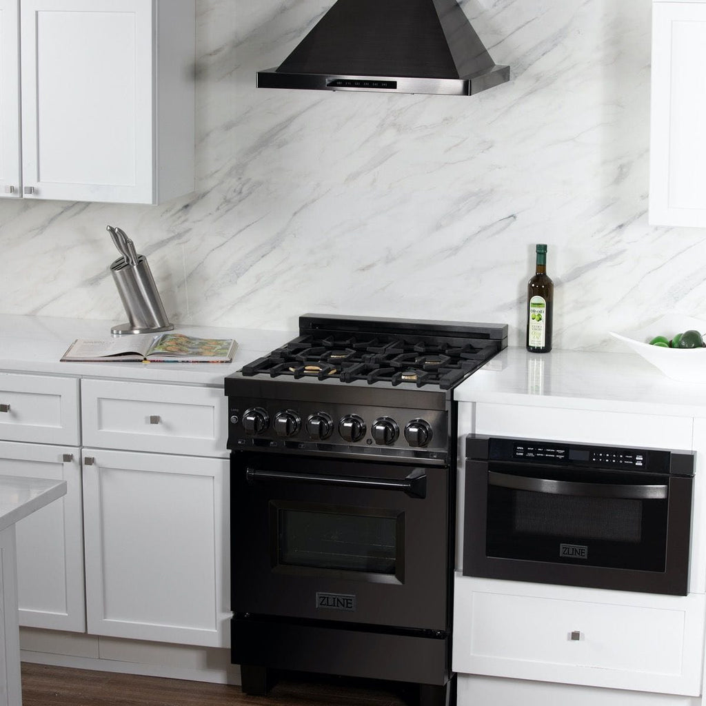 ZLINE 24" Black Stainless, Gas Brass Burner, Electric Range, RAB-BR-24