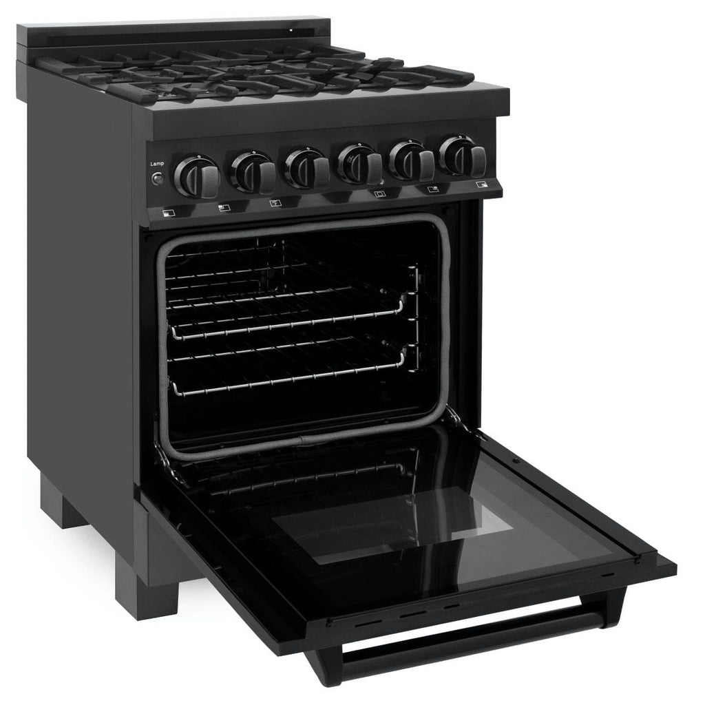ZLINE 24" Black Stainless, Gas Burner, Electric Oven Range, RAB-24