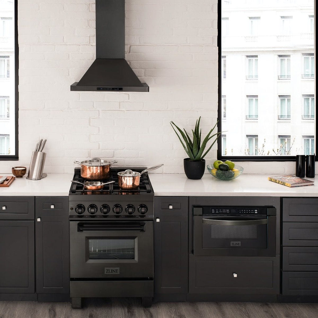 ZLINE 24" Black Stainless, Gas Burner, Electric Oven Range, RAB-24