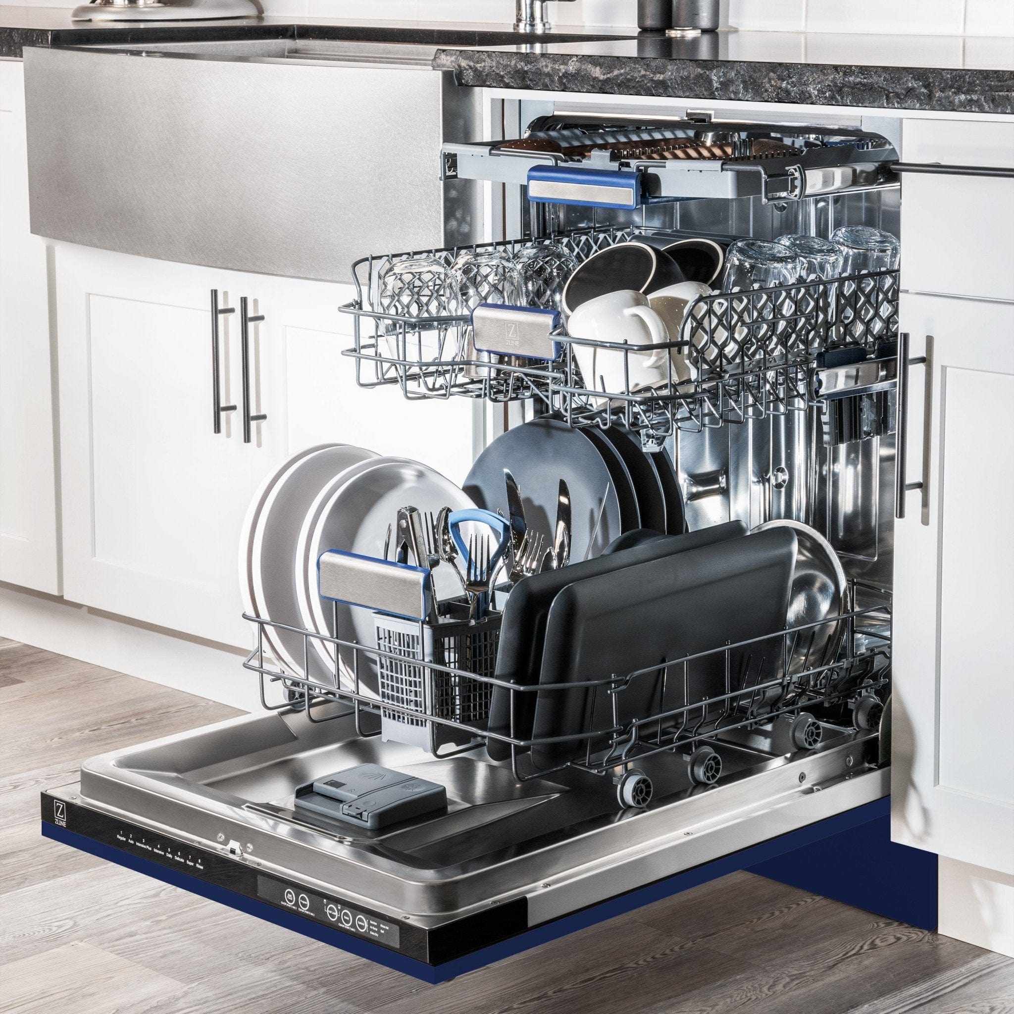 ZLINE 24" Dishwasher in Blue gloss panel, Stainless Tub, DWV-BG-24