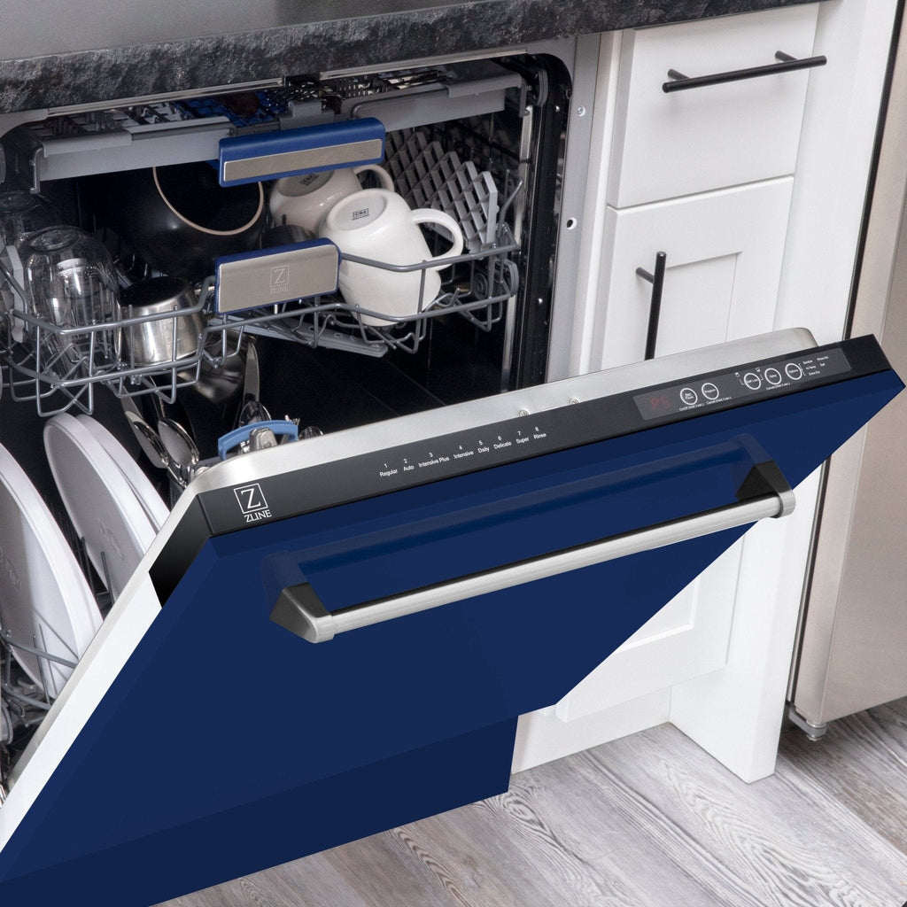 ZLINE 24" Dishwasher in Blue gloss panel, Stainless Tub, DWV-BG-24