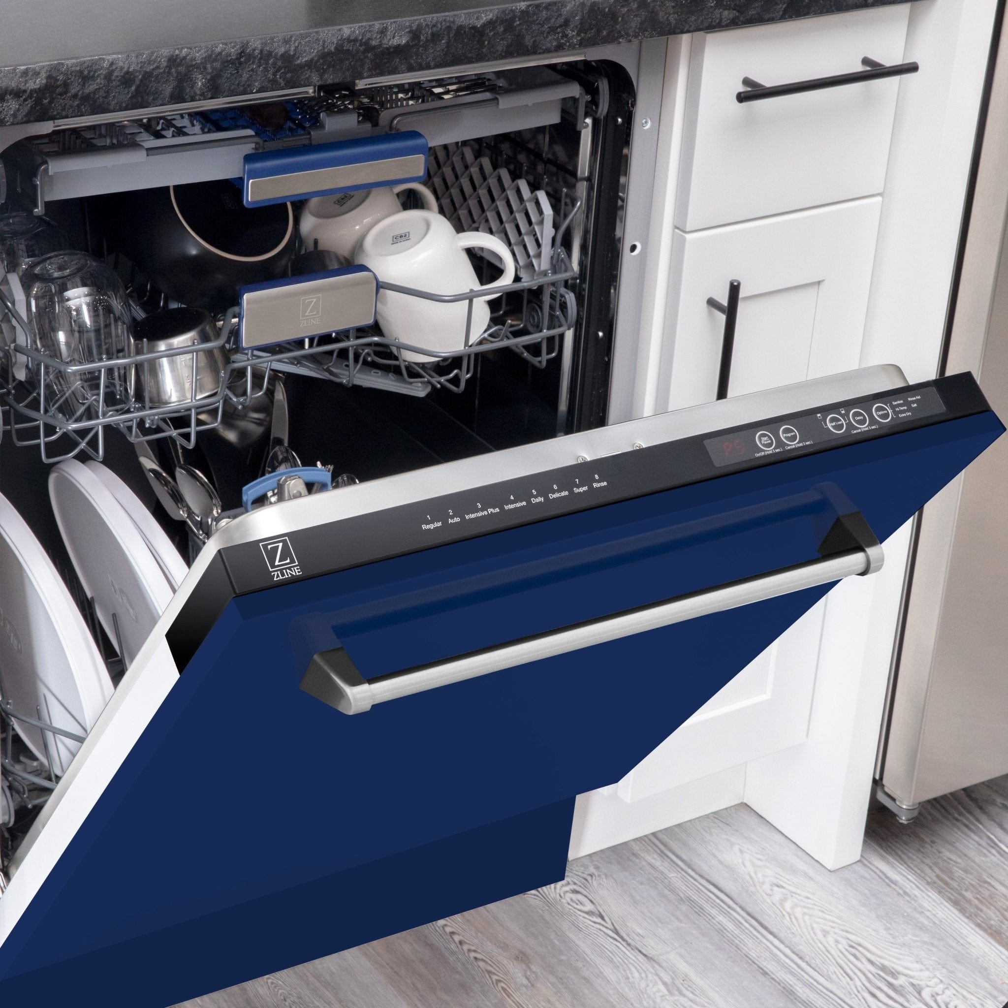 ZLINE 24" Dishwasher in Blue gloss panel, Stainless Tub, DWV-BG-24