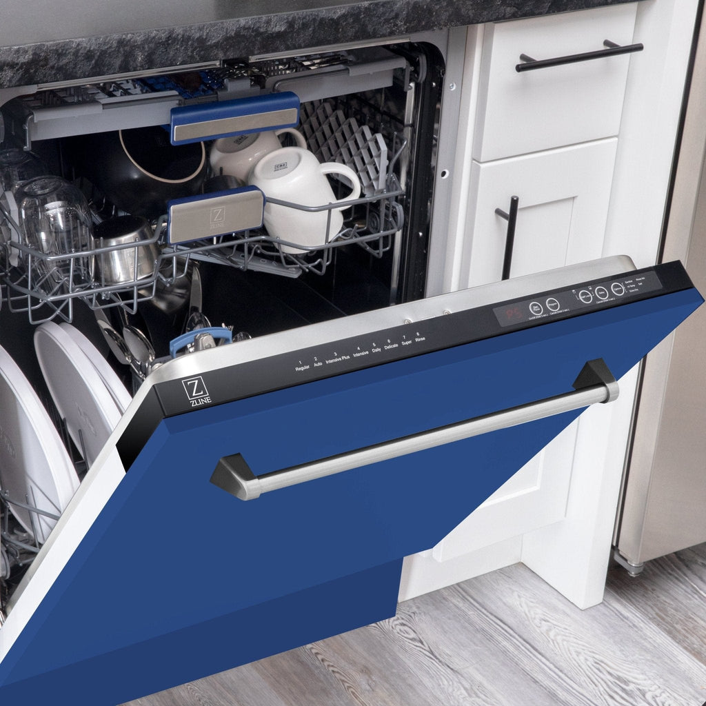 ZLINE 24" Dishwasher in Blue Matte panel, Stainless Tub, DWV-BM-24