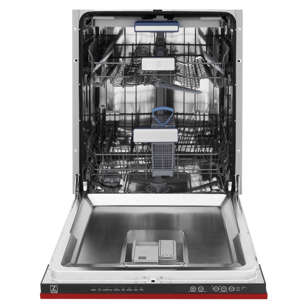 ZLINE 24" Dishwasher in Red Matt panel, Stainless Tub, DWV-RM-24