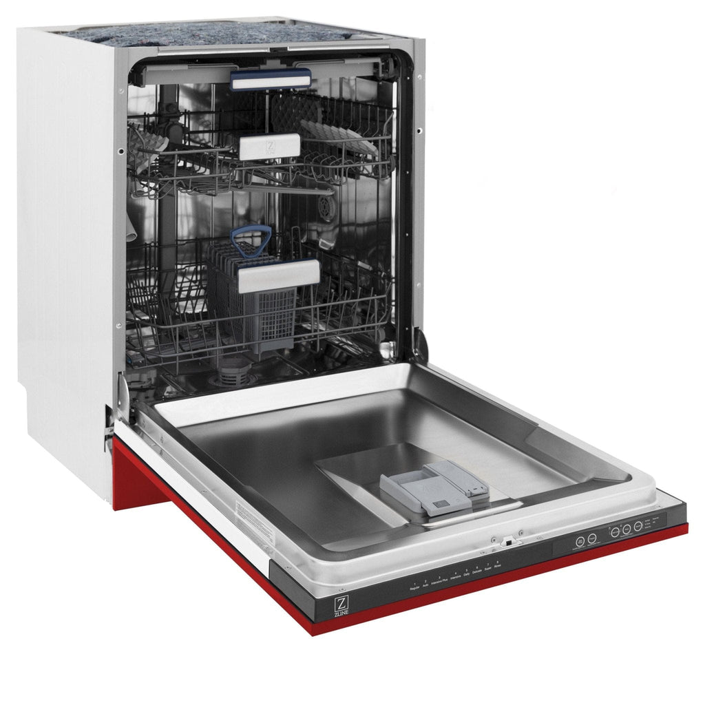 ZLINE 24" Dishwasher in Red Matt panel, Stainless Tub, DWV-RM-24
