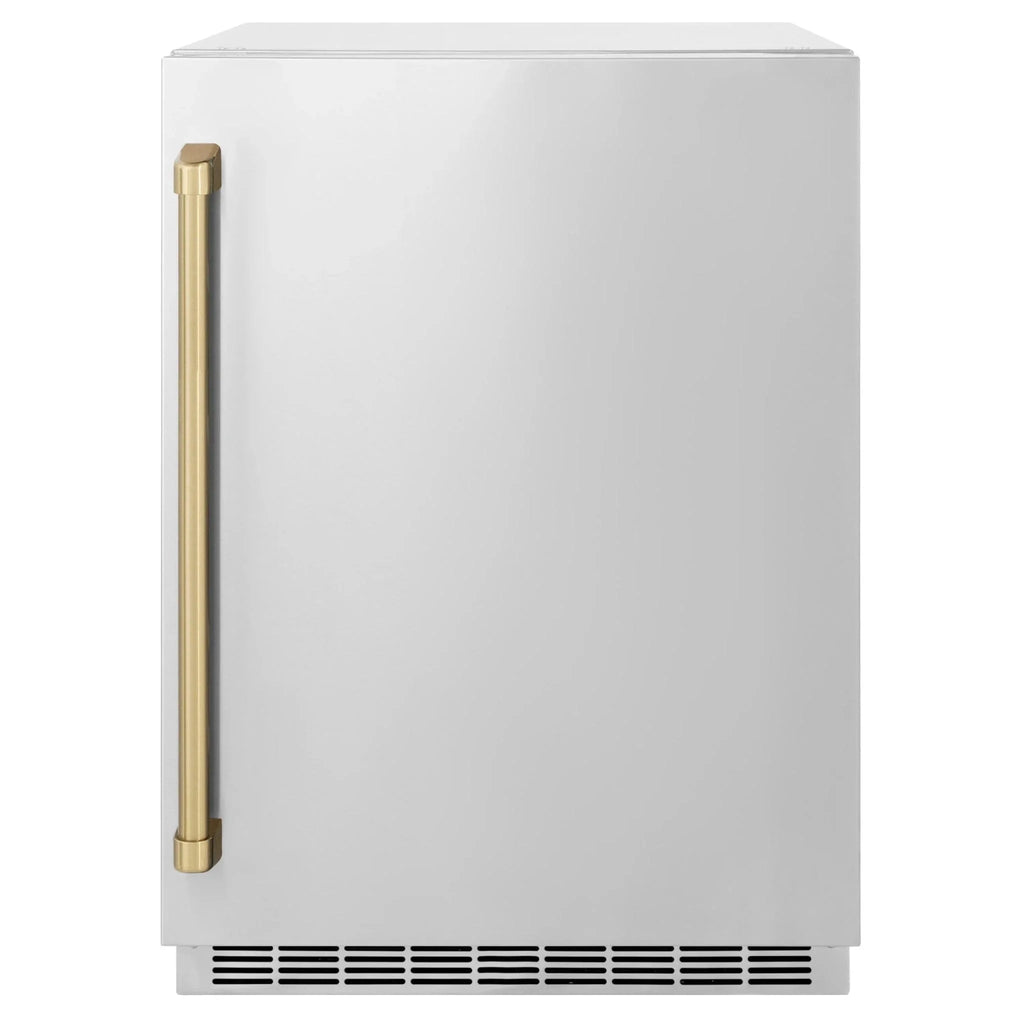 ZLINE 24 in. Touchstone Beverage Fridge, Solid Stainless Door, Champagne Bronze Handle RBSOZ-ST-24-CB