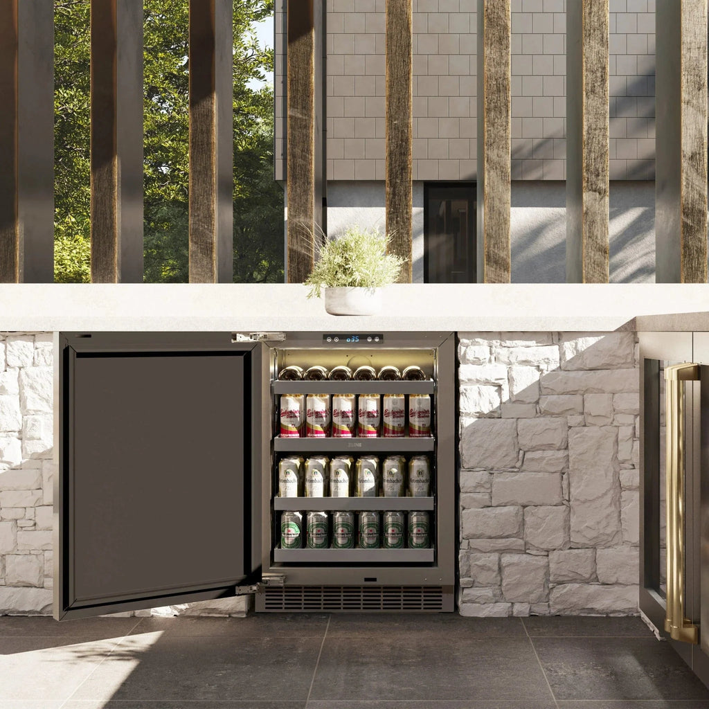 ZLINE 24 in. Touchstone Beverage Fridge, Solid Stainless Door, Champagne Bronze Handle RBSOZ-ST-24-CB