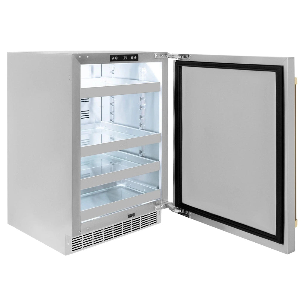 ZLINE 24 in. Touchstone Beverage Fridge, Solid Stainless Door, Champagne Bronze Handle RBSOZ-ST-24-CB
