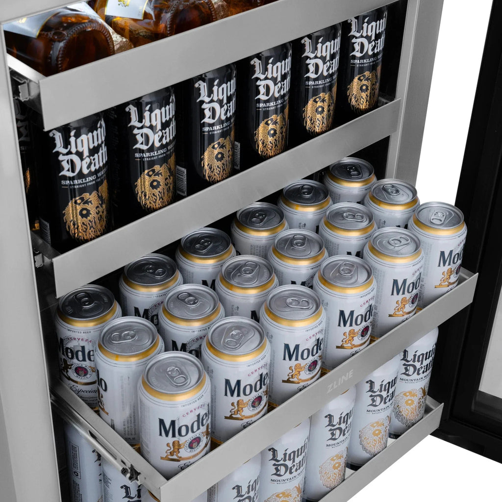 ZLINE 24 in. Touchstone Beverage Fridge, Solid Stainless Door, Matte Black Handle RBSOZ-ST-24-MB