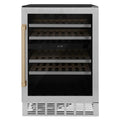 ZLINE 24" Monument Autograph Edition Dual Zone 44-Bottle Wine Cooler in Stainless Steel with Champagne Bronze Accents RWVZ-UD-24-CB