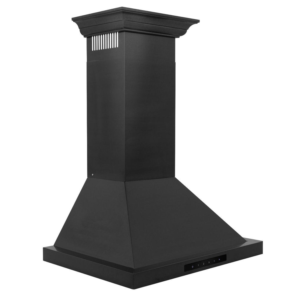ZLINE 24" Wall Mount Range Hood In Black Stainless Steel With Crown Molding, BSKBNCRN-24