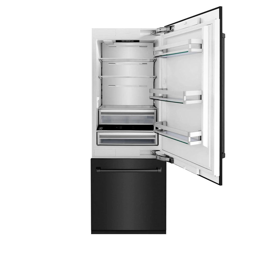ZLINE 30" 16.1 cu. ft. Built-In 2-Door Bottom Freezer Refrigerator with Internal Water and Ice Dispenser in Black Stainless Steel-RBIV-BS-30