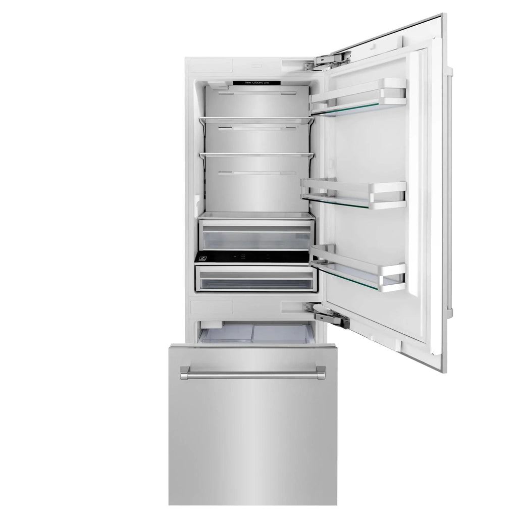 ZLINE 30" 16.1 cu. ft. Built-In 2-Door Bottom Freezer Refrigerator with Internal Water and Ice Dispenser in Stainless Steel RBIV-304-30