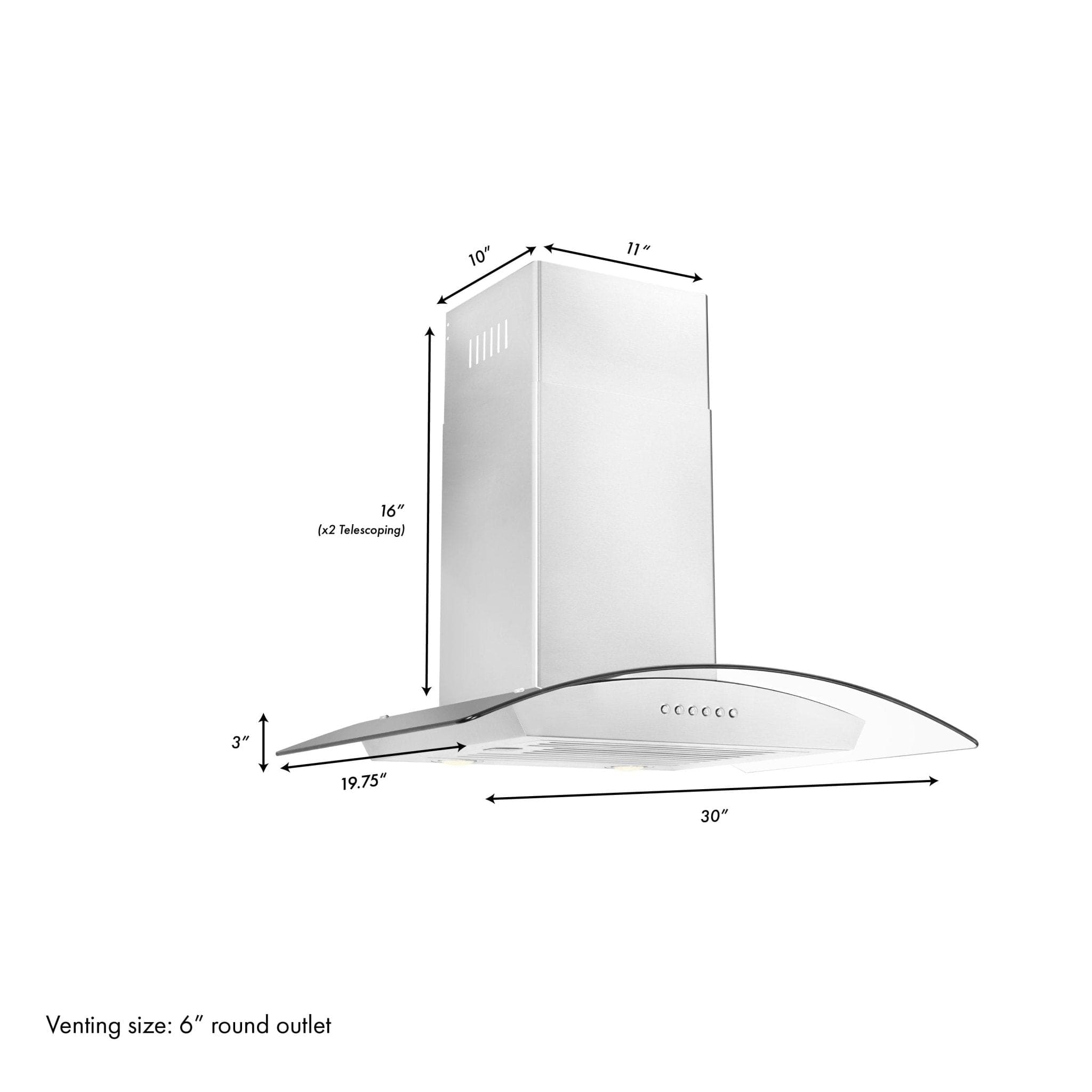 ZLINE 30"  Alpine Wall Range Hood, Stainless Steel, ALP70WL-30