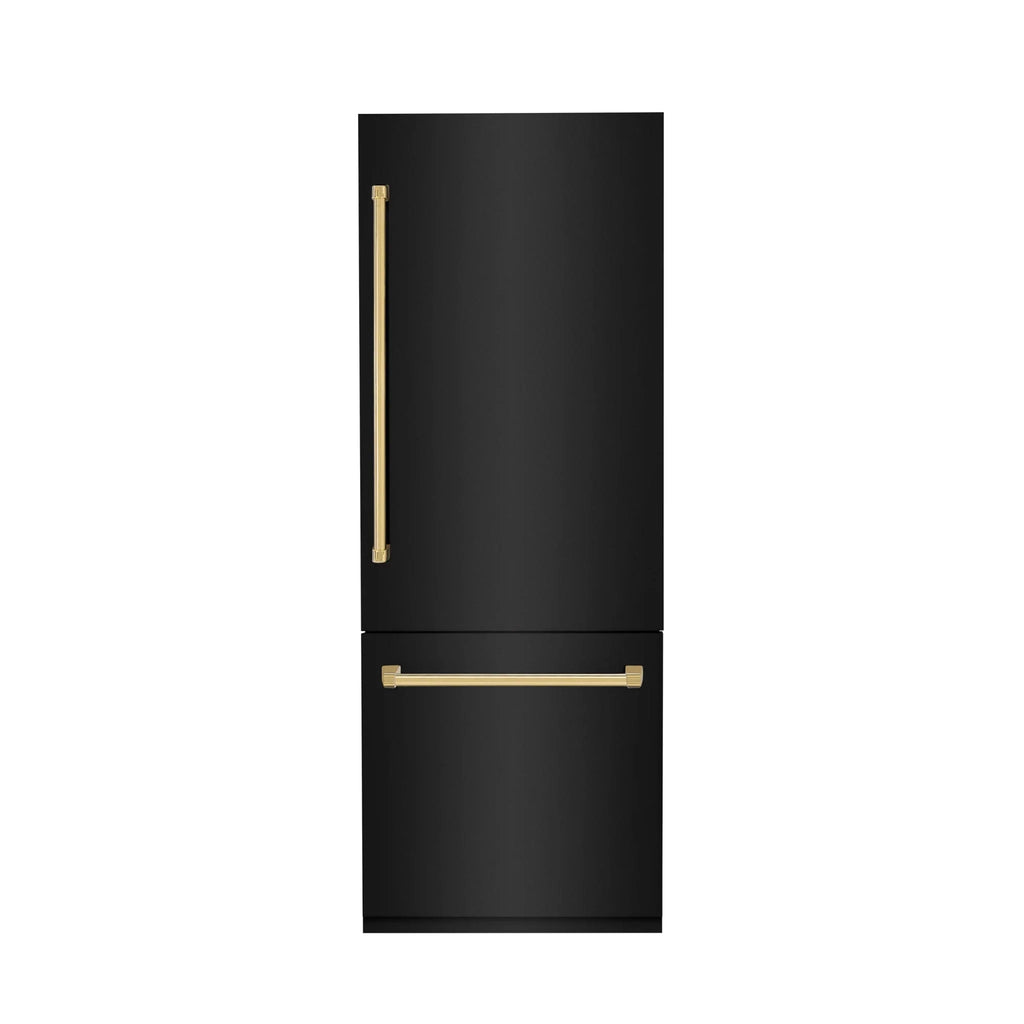 ZLINE 30" Autograph 16.1 cu. ft. 2-Door Bottom Freezer Fridge Water/Ice Dispenser Black Stainless Steel Gold Accents RBIVZ-BS-30-G