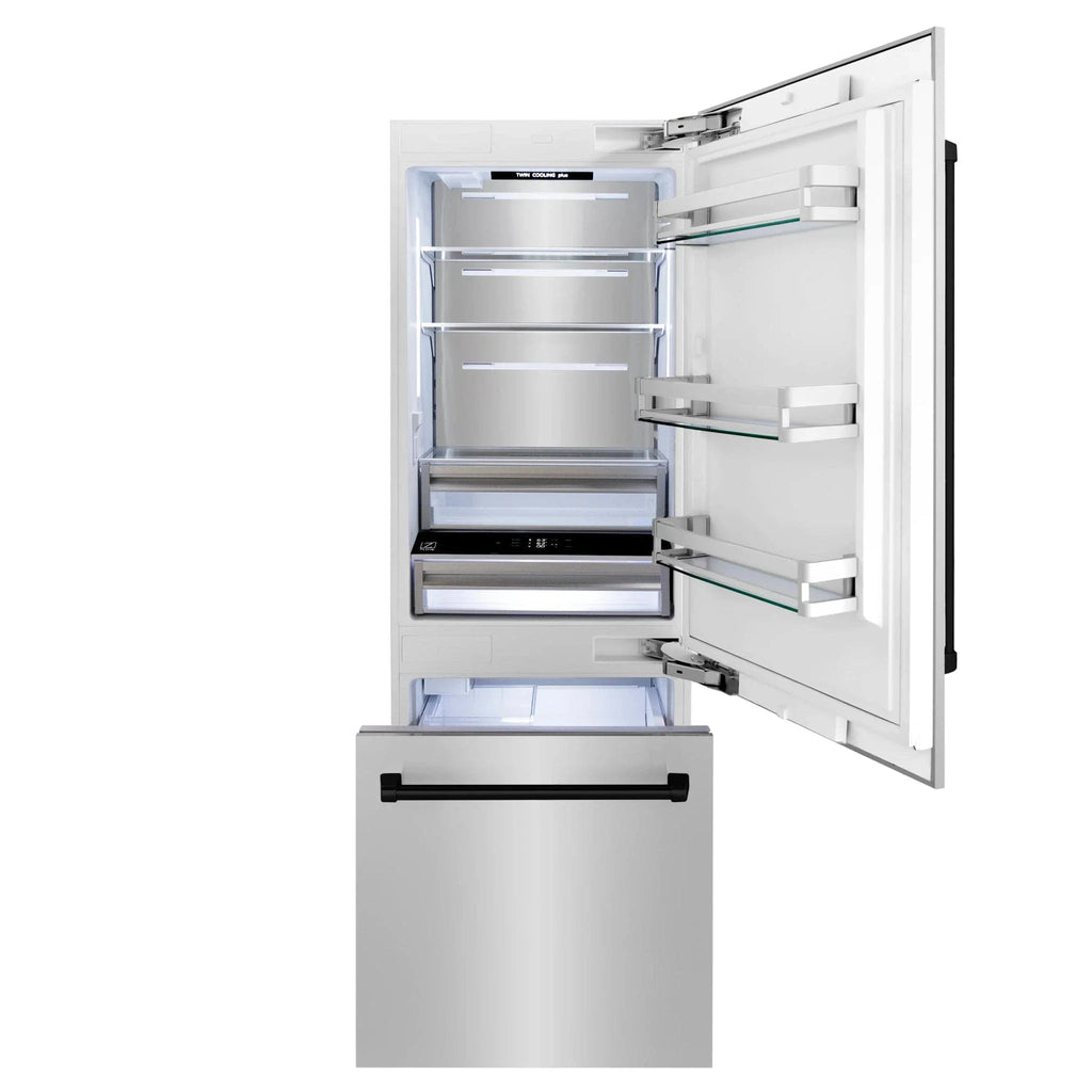 ZLINE 30" Autograph 16.1 cu. ft. 2-Door Bottom Freezer Fridge Water/Ice Dispenser Stainless Steel Matte Black Accents RBIVZ-304-30-MB