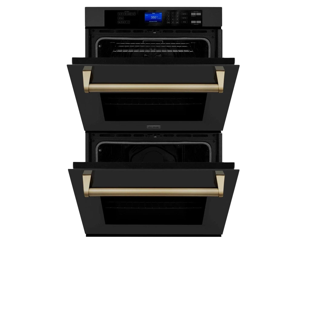 ZLINE 30" Autograph Double Wall Oven with Self Clean and True Convection in Black Stainless Steel Champagne Bronze AWDZ-30-BS-CB