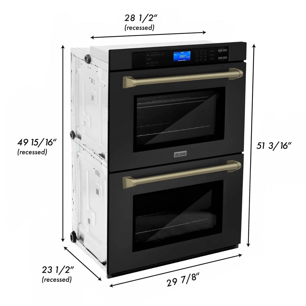 ZLINE 30" Autograph Double Wall Oven with Self Clean and True Convection in Black Stainless Steel Champagne Bronze AWDZ-30-BS-CB
