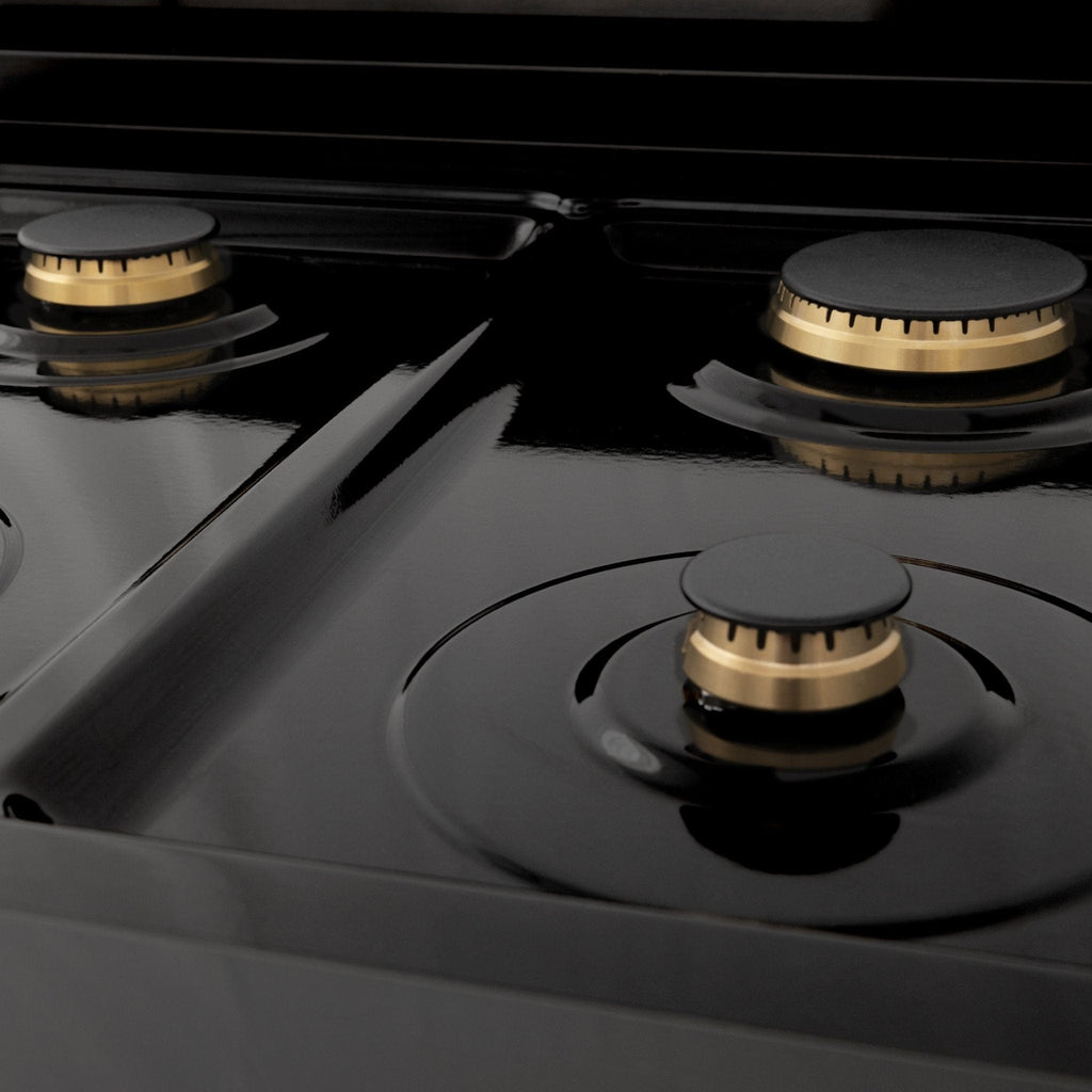ZLINE 30" Autograph Dual Fuel Range, Black Stainless, Gold, RABZ-30-G