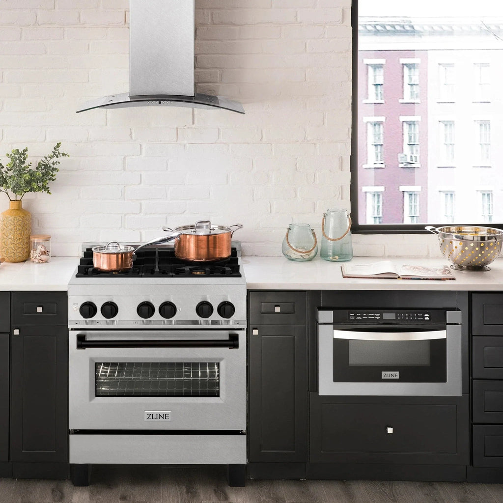 ZLINE 30" Autograph Dual Fuel Range, DuraSnow Stainless, RASZ-SN-30-MB