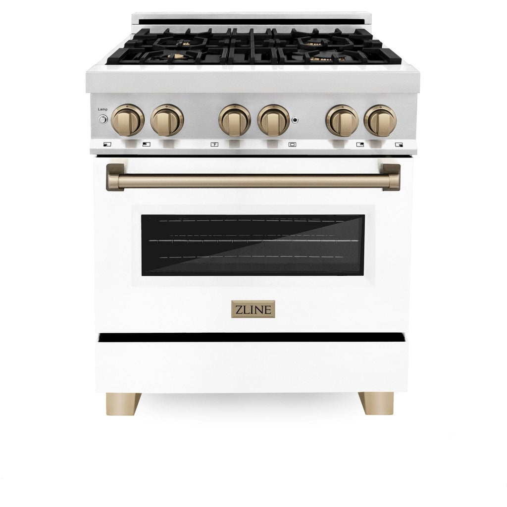 ZLINE 30" Autograph Dual Fuel Range, White Door, Bronze, RAZ-WM-30-CB