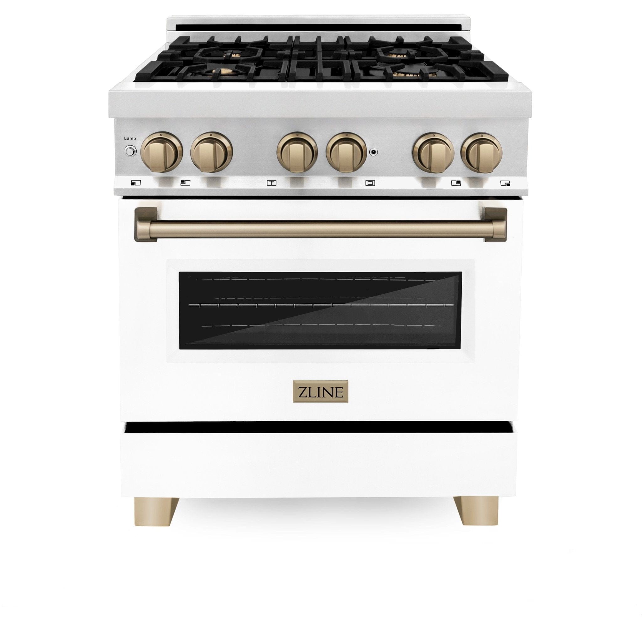 ZLINE 30" Autograph Dual Fuel Range, White Door, Bronze, RAZ-WM-30-CB