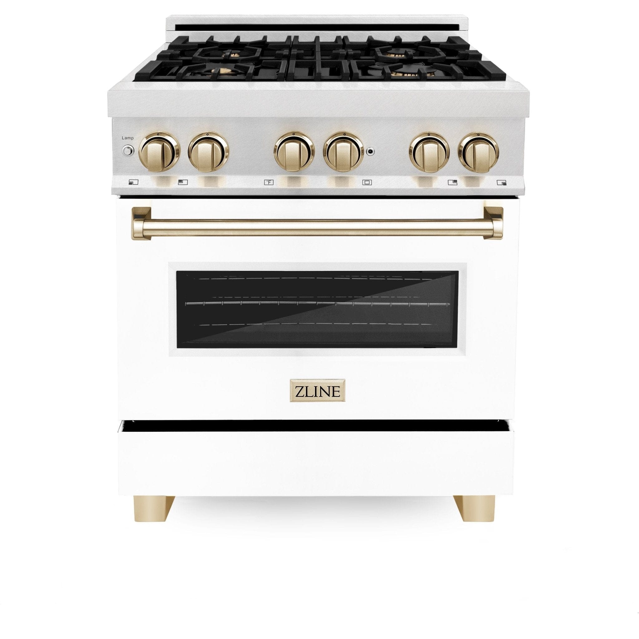 ZLINE 30" Autograph, Dual Fuel Range, White Door, Gold, RASZ-WM-30-G