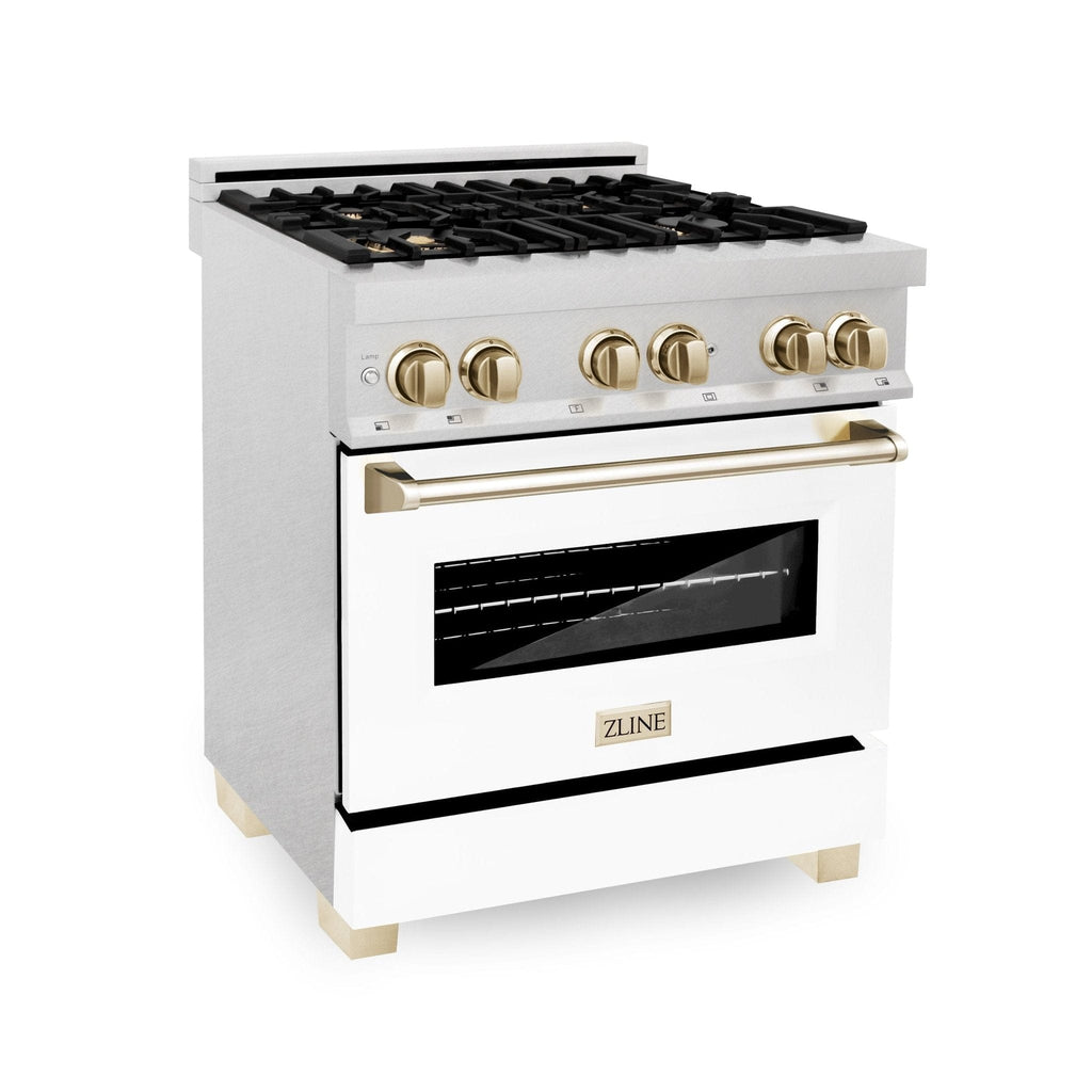 ZLINE 30" Autograph, Dual Fuel Range, White Door, Gold, RASZ-WM-30-G