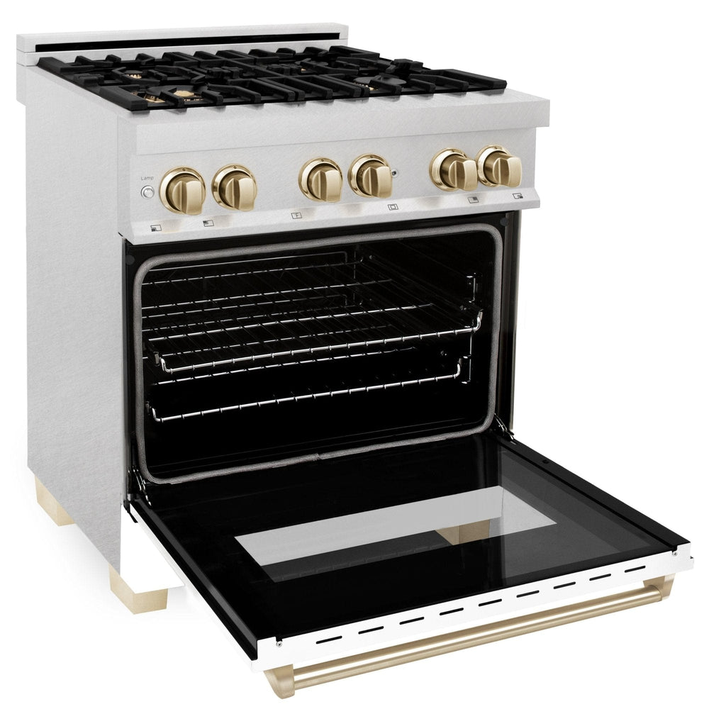 ZLINE 30" Autograph, Dual Fuel Range, White Door, Gold, RASZ-WM-30-G