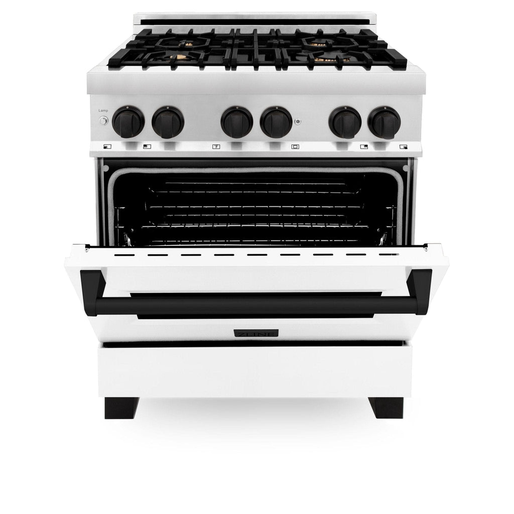 ZLINE 30" Autograph Dual Fuel Range, White Door, RAZ-WM-30-MB