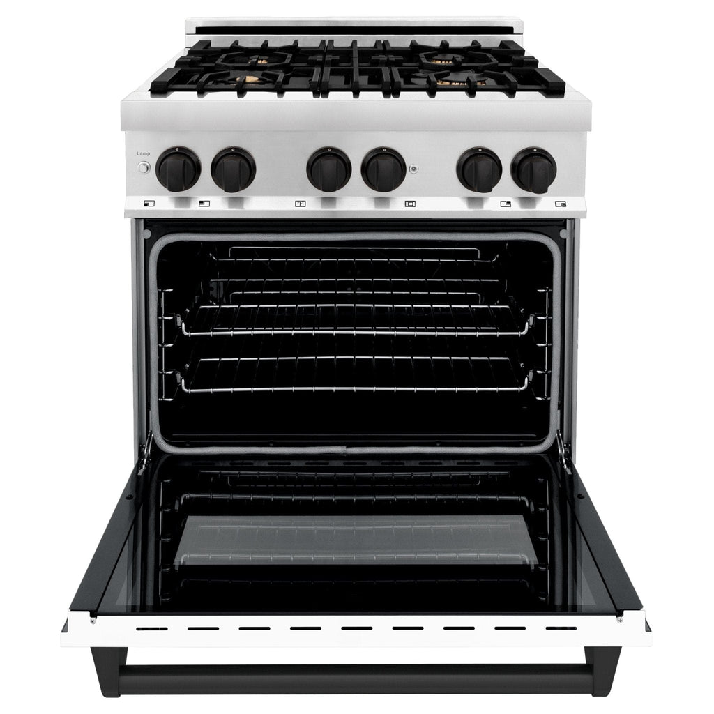 ZLINE 30" Autograph Dual Fuel Range, White Door, RAZ-WM-30-MB